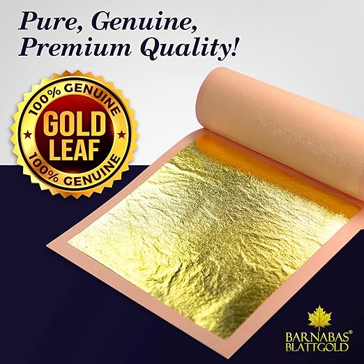 Barnabas Blattgold Edible Gold Leaf 24K - Cake Decorations, Loose Gold Leaf Sheets for Cupcakes - 3.1 inches, Book of 20