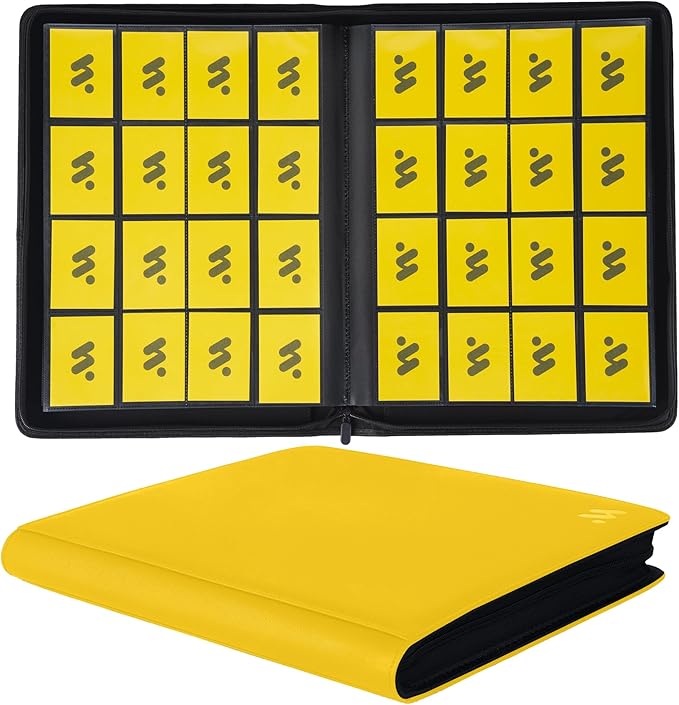 Premium 1000+ Pockets Card Binder,16 Pockets Trading Card Binder Ringless Side Loading Trading Card Album Folder for TCG -Yellow