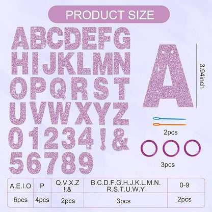 BEISHIDA 116 PCS A-Z Glitter Light Purple DIY Letter Banner Kit Make Your Own Banner，Including 111 Letters and Numbers 3 Rope and 7 Threading Device,Customized for Birthday Graduation Wedding Party Decor