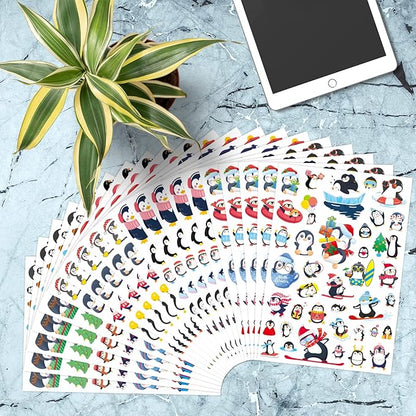Cute Penguin Stickers 720 Counts Waterproof Cartoon Penguin Animal Decal Sticker Party Gifts Goodie Bags Decor Reward Birthday Party Favors Water Bottle Laptop Adhesive Sticker Invitation Decor