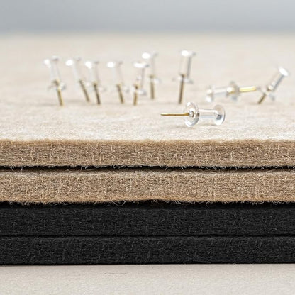 Bulletin Board, 24 x 18 inches Decorative Felt Pin Board, Cork Board Alternative for Wall, Foldable Photo Board Self-Adhesive Vision Board Mood Board with 20 Pushpins - Black