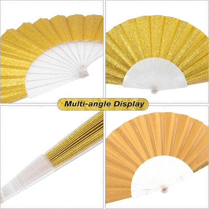 12 Pack Handheld Fan,Folding Hand Glitter Fan with Shining Transparent Fan Rib – Ideal for Wedding, Church, Festival, Dance, Tea Party, Club, and EDM Accessories, Yellow