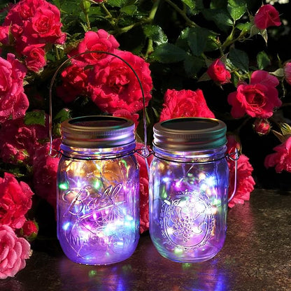 Solar Mason Jar Lights [Upgraded], 12 Pack 30 LED Firefly Fairy String Lights, Waterproof Outdoor Solar Mason Jar Lid Lights with Hangers(NO JARS) for Patio Garden Yard Wedding Decoration - Multicolor