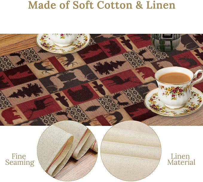 Retro Rustic Bear Table Runner, Wild Bear Cabin Pine Farmhouse Table Runner for Bedroom Kitchen Living Room Vintage Country Style Lodge 13x90 Inch