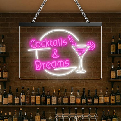 Personalized Beer O'Clock Neon Sign, Custom Wall Sign for Home Bar, Man Cave, Pub, Game Room, LED Beer Light Decor (Cocktail Bar 02)