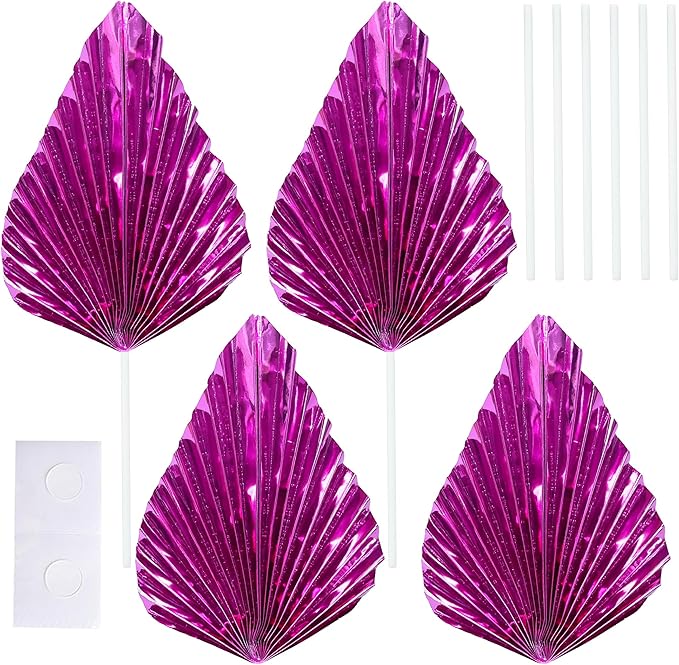 Gyufise 6Pcs Paper Palm Fan Cake Toppers Palm Spear Leaves Fan Cupcake Toppers Cake Insert Decorations Craft DIY Cake Bakeware Decoration for Birthday Party Wedding Party Decor Supplies Light Rose Red