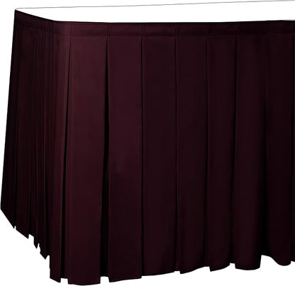 Ultimate Textile Pleat Polyester Fabric Table Skirt - Machine Washable Flame Resistant with Clips for Events, Weddings & Trade Shows, Cut & Sewn in Paterson, NJ - Burgundy, 14' Box Pleat