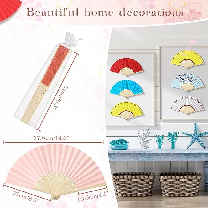 80 Pieces Paper Hand Fan and Organza Hand Fan Bags Bamboo Folded Hand Fan Paper Handheld Fans for Wedding Party and Home Decoration Church Wedding Gift, Party Favors, DIY Decoration(Multicolor)