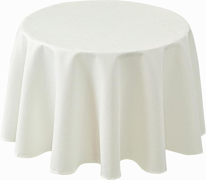 Biscaynebay Textured Fabric Tablecloths Round 60", Ivory Water Resistant Table Cloth Small Circle Folding Table Covers for Dining, Kitchen, Wedding, Parties etc. Machine Washable
