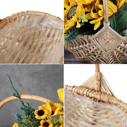 DULRLLY 2 Pcs Handwoven Flower Basket with Handle, Willow Storage Basket Empty Wicker Picnic Basket with Plastic Insert, Easter Basket Wedding Flower Girl Baskets for Home Party Decor (S)