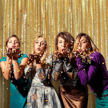 JYFLZQ Gold Sequin Backdrop Curtains 2ft x 8ft 4 Panel Glitter Photo Booth Backdrops Sparkly Photography Background Drapes for Parties Wedding Bridal Showers