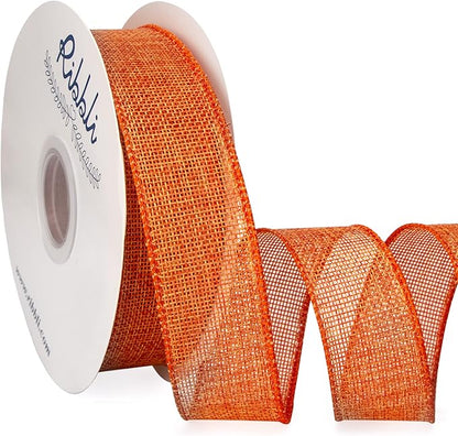 Ribbli Orange Burlap Wired Ribbon, 1-1/2” Inch x Continuous 20 Yard, Orange Wired Ribbon for Wreaths,Big Bows,Tree Decoration,Outdoor Decoration