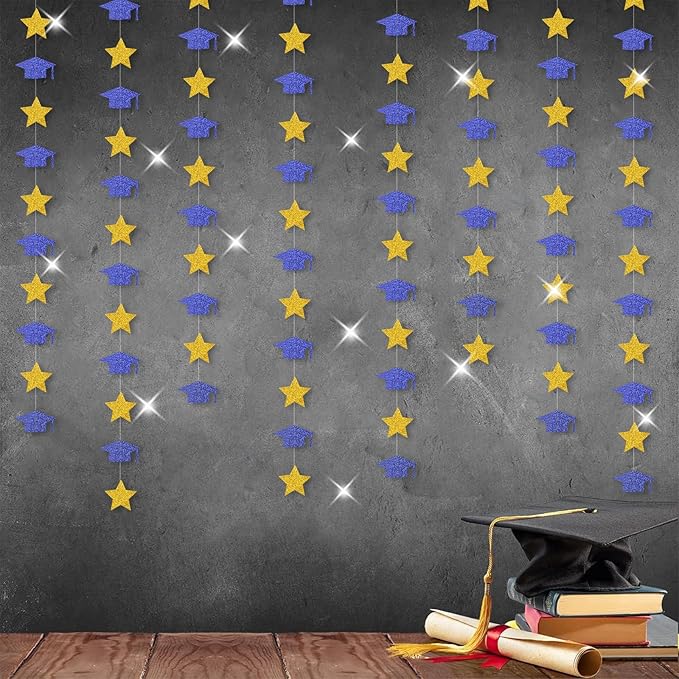 Navy-Blue Gold Graduation-2025 Class Party-Decorations - Congrats Grad Hat Star Banner Streamers Garland,Senior High School Night College Congratulations Decor Supplies Ouruola