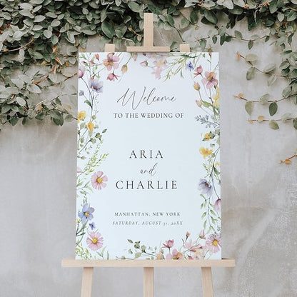Welcome Wedding Sign Personalized, Elegant Wildflower Wedding Sign Decorations Signage 12" X 18" (Small), 27" (Medium), 36" (Large), Plastic, Modern, Pole Mount, Weather
