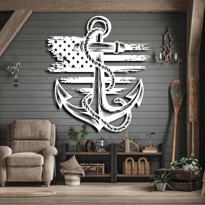 lunwall Metal Anchor Wall Decor, Anchor Metal Sign, Metal Anchor Decor, Anchor Metal Wall Art, Metal Nautical Wall Decor, Metal Wall Decor Coastal, Anchor Wall Decor (white, 39L x 36W / 100 x 91 cm)