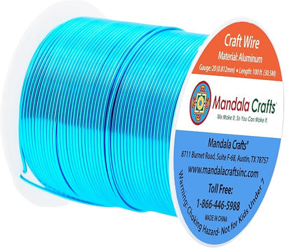 Mandala Crafts 20 Gauge Anodized Aluminum Craft Wire for Jewelry Making - 100 FT Colored Flexible Turquoise Wire - Bendable for Bonsai Armature Crafting Sculpting