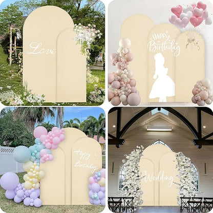 WEERRW Beige Arch Backdrop Cover Ballon Arch Stand Covers Set of 3 Spandex Fitted Round Top Chiara Stretchy Backdrop for Wedding Birthday Party Decoration(6FT, 6.6FT, 7.2FT)