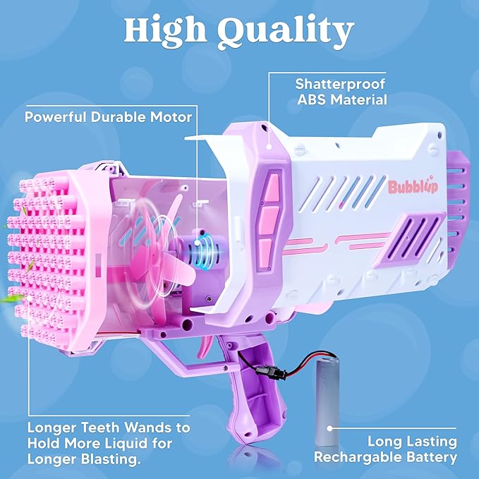 Sloosh Bubble Machine Gun W/Solution for Kids Ages 4-8, Light-Up Bazooka Rocket Shape Bubble Guns Blaster for Outdoor, Summer Toys Gifts, Party, Wedding, Easter