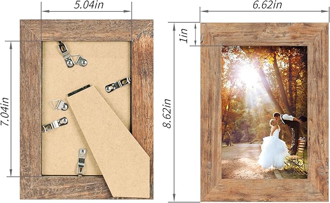 5x7 Picture Frame Set of 4, High Definition Real Glass Rustic Brown Frame, 5 x 7 Wood Photo Frames for Tabletop Display and Wall Mounting
