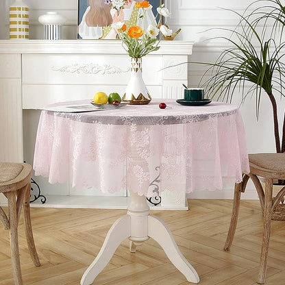 Jeloris Round Lace Tablecloth with Elegant Scalloped Bottom for Any Special Event Such as Wedding, Birthday Party, Baby Shower, Anniversary (48 inch, Style 2)