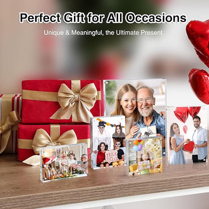 HOUSE DAY Acrylic Picture Frames 4x6, 2 Pack Magnetic 4 x 6 Picture Frame, Double Sided Clear 4x6 Photo Frame with Microfiber Cloth, Frameless FreeStanding 4x6 Frame Gift for Desktop Display