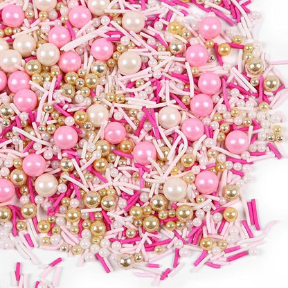 Valentine Pink sprinkles for Cake Decorating Edible Sprinkles for Cookies Ice Cream Cupcake Topper 7 ounce Metallic Sprinkle Mix Perfect for Wedding New Year’S Eve Party