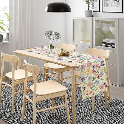 Floral Decorative Table Runner, Watercolor Floral Botanical Rustic Modern Style Pattern Printed Long Table Runner for Restaurant Kitchen Party,13in（33cm） W * 108in（274cm） L