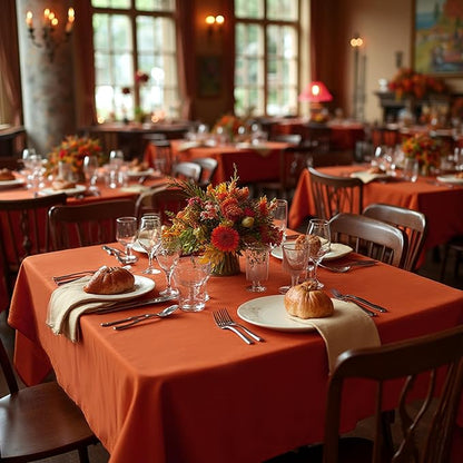 sancua Thanksgiving Square Tablecloths 60x60 Inch Rust, 2 Pack Fabric Fall Table Cloth for Square or Round Tables, Burnt Orange Washable Polyester Table Cover for Dinner, Holiday Party, Display Tables