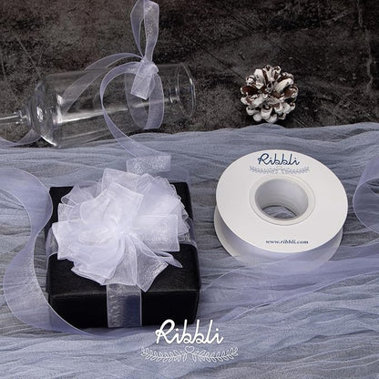 Ribbli White Sheer Organza Ribbon,1 Inches x Continuous 50 Yard Use for Gift Wrapping,Bouquet Wrapping,Wedding Decoration,All Crafting and Sewing