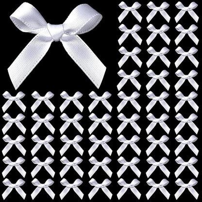 YGDZ 50 PCS Mini White Bows, Small Stain Ribbon White Bow for Crafts, Tiny Bows Decorations for Gift Wrapping, Wedding Party Favors, Cake, Balloons