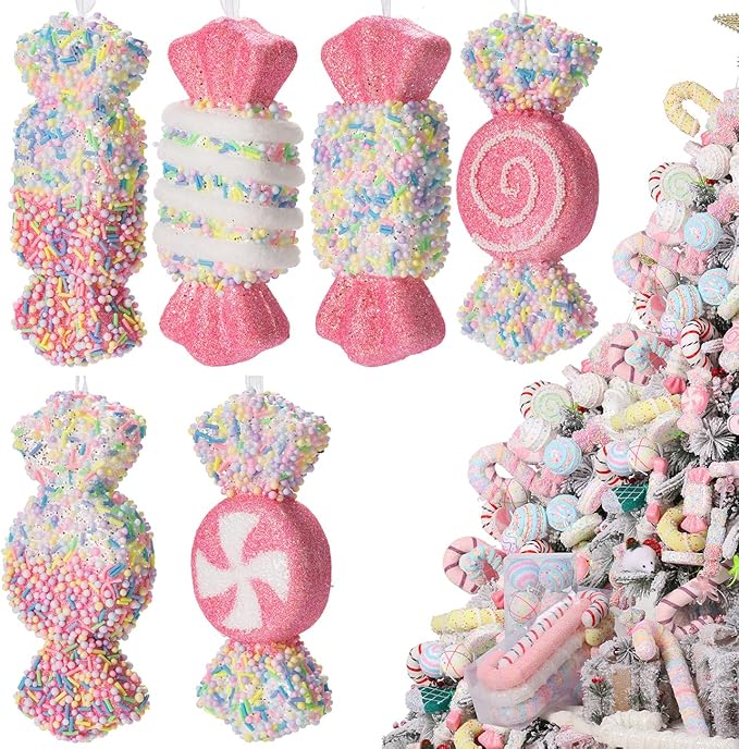 LANGXUN 6pcs Candy Land 2025 Xmas Birthday Party Wedding Suppiles Decoration, Hanging Candy Cane Christmas Tree Décor, Christmas Decorative Hanging Ornaments Crafts