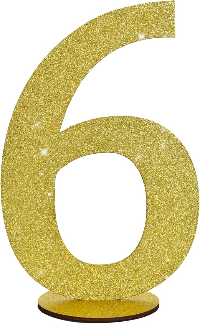 TONIFUL 11.8 Inch Gold Glitter Numbers Table Centerpieces 0-9 Birthday Party Decorations,Shining Gold Digital 6 for Birthday Party,Wedding,Bridal Shower,Engagement,Photo Shoot,Anniversary