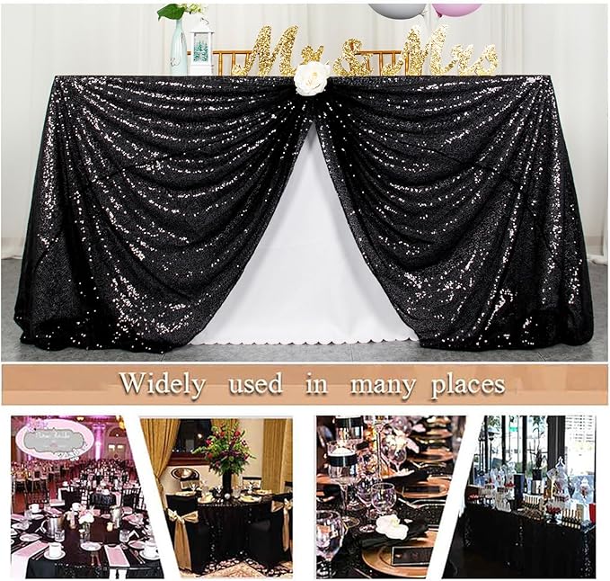 ShinyBeauty 2 Pack 72x72 Inch Black Sequin Tablecloths - Elegant Square Glitter Tablecloth Overlay for Halloween, Wedding, and Birthday Decor