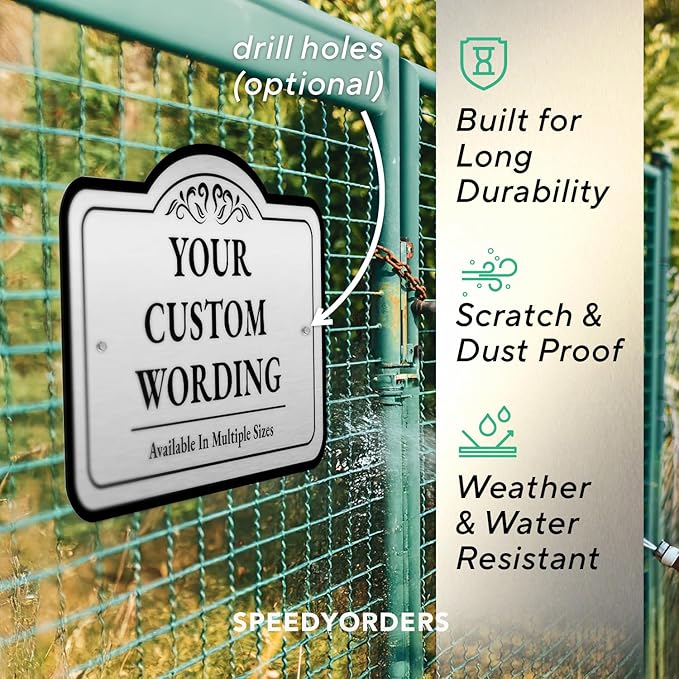 Custom Decorative Outdoor Metal Sign - Personalized Aluminum Driveway Sign, Waterproof, Made In USA - Design 1 Metallic Silver 36x24 In