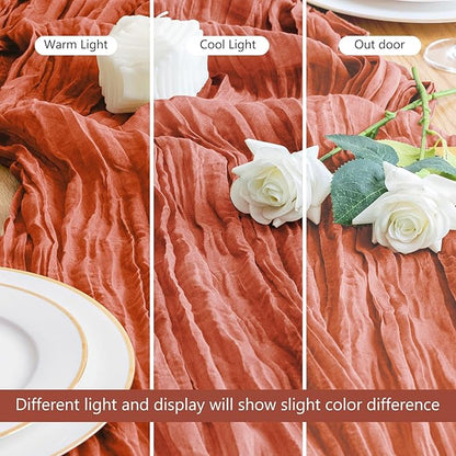 Asee'm Cheesecloth Table Runner 120 Inches Long Terracotta Boho Gauze Cheese Cloth Runner 10FT Rustic Sheer Fall Table Runners for Thanksgiving Christmas Wedding Party Baby Shower Decoration