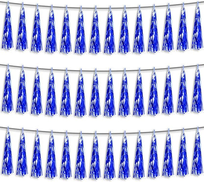3P Blue Foil Fringe Metallic Tassel Streamers Banner Tassel Garland for Parade Floats, Bachelorette, Wedding, Birthday, Halloween, Christmas, Bridal/Baby Shower Party Decorations