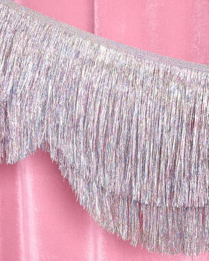 xo, Fetti Silver Iridescent Scalloped Fringe Banner - 6 Ft. | Bachelorette Party Decorations, Birthday Sign, Sparkly Decor, Photo Booth Backdrop