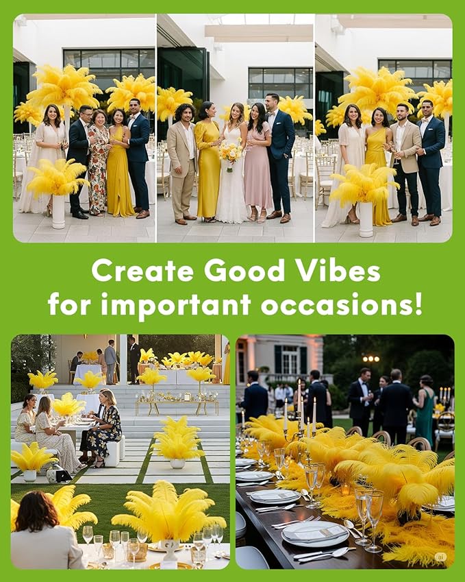 NEWONG 30pcs Yellow Ostrich Feathers Natural Bulk 9-12in（23-30cm） Vase Craft Wedding Home Party Centerpieces Christmas Day Decoration
