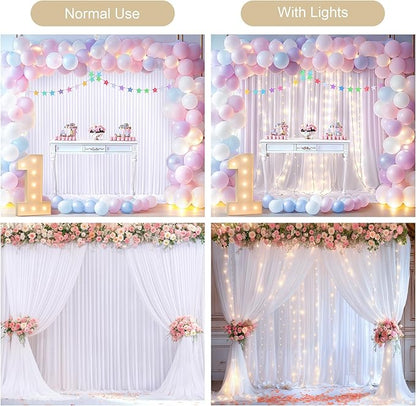 White Backdrop Curtains with Lights for Parties,10x10FT Wrinkle Free White Drapes Wedding Photo Backdrop Curtains for Baby Shower Birthday Ceremony Reception Home Party Decorations-5ft x 10ft,2 Panels