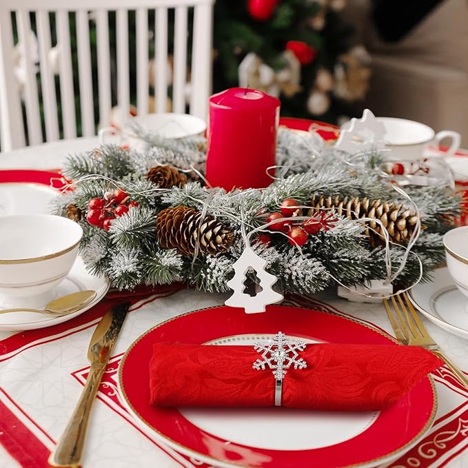 Patelai 100 Pieces Snowflake Napkin Rings Thanksgiving Christmas Napkin Holders Exquisite Household Rhinestone Napkin Rings Set for Christmas Wedding Dinner Party Table Decoration (Silver)