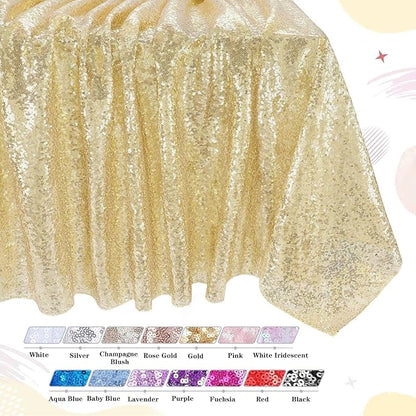 QueenDream Light Gold Tablecloth Party Decorations: Sequin Fabric Cover Drapes 60x102 Inch Tablecloth 16st Birthday Cake Table Graduation Decor
