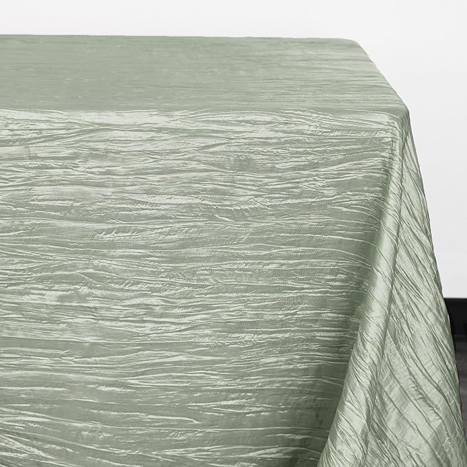 YOUR CHAIR COVERS - 90 x 132 inch Rectangular Crinkle Taffeta Tablecloth - Sage, Rectangle Table Linens for 6 ft Rectangular Tables, Wedding Crushed Table Cloth