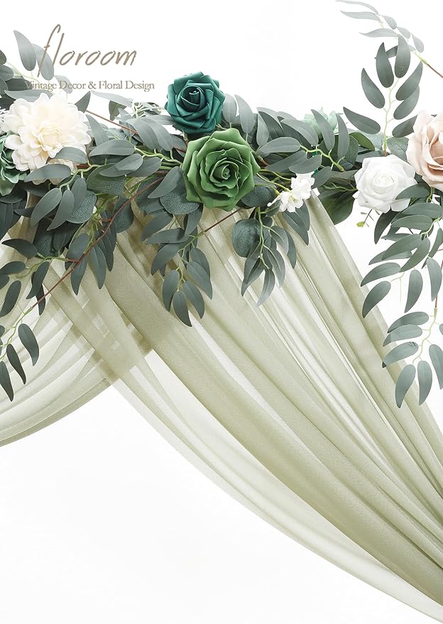 Floroom Wedding Arch Draping Fabric 2 Panels 20Ft Sage Green Chiffon Fabric Drapes Arbor Drapery Wedding Ceremony Reception Swag Decorations