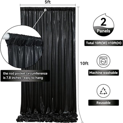 10x10 ft Black Sequin Backdrop Curtain Panels for Parties, Wrinkle Free Glitter Photo Backdrop Drapes 2 Panels 5x10FT Back Drop Cloth Shiny Fabric for Wedding Birthday Christmas Photography Background