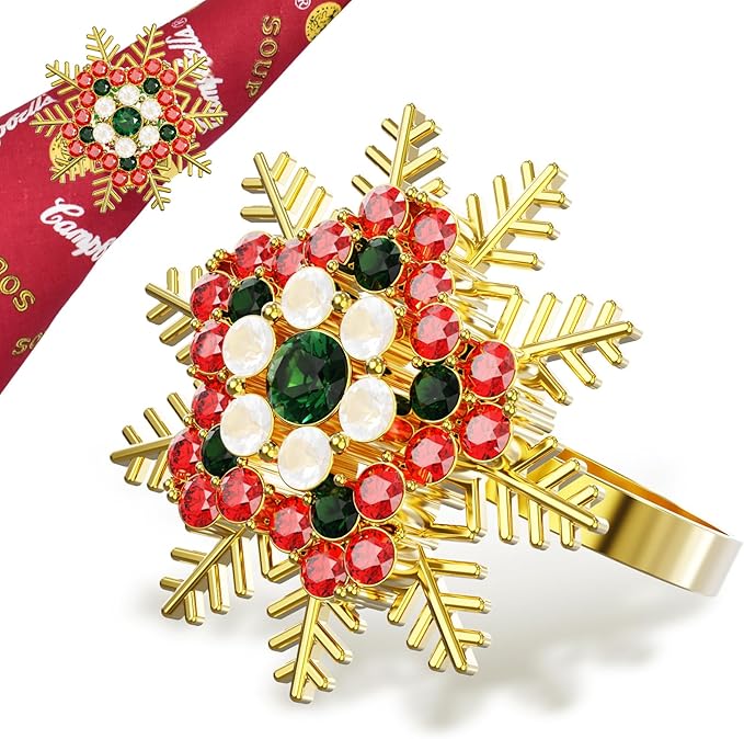 Halatool Set of 8 Christmas Napkin Rings Colorful Snowflake Napkin Holder for Christmas Thanksgiving Holiday Party Table Decoration