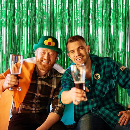 10 Pack Foil Curtain Backdrop Green Metallic Tinsel Foil Fringe Curtains Photo Booth Props for Birthday Wedding Engagement Baby Shower Bachelorette Christmas Holiday Celebration Party