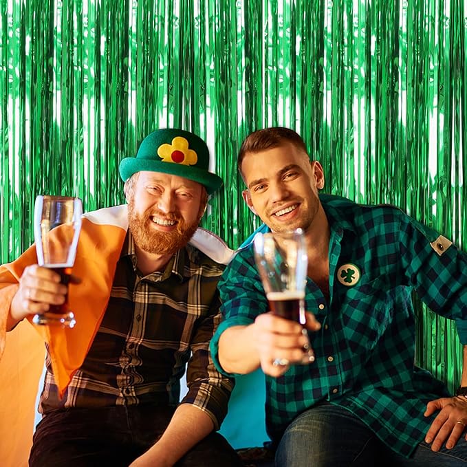 5 Pack Foil Curtain Backdrop Green Metallic Tinsel Foil Fringe Curtains Photo Booth Props for Birthday Wedding Engagement Baby Shower Bachelorette Christmas Holiday Celebration Party Decorations