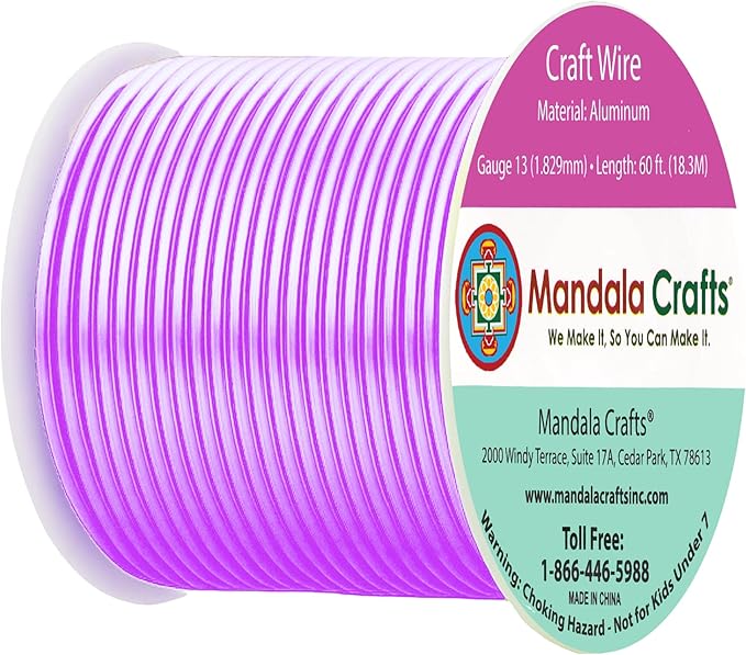 Mandala Crafts 13 Gauge Anodized Aluminum Craft Wire for Jewelry Making - 60 FT Colored Flexible Violet Wire - Bendable for Bonsai Armature Crafting Sculpting