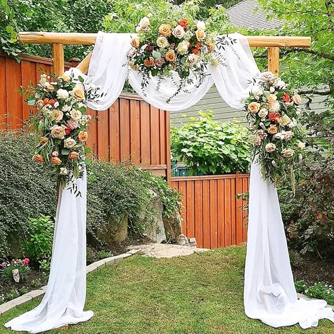 White Wedding Arch Draping Fabric 4 Panels 29" x 20 FT White Drapes for Backdrop Sheer Curtains Wedding Drapes for Romantic Bridal Baby Shower Ceremony Birthday Party Fall Outdoor Events
