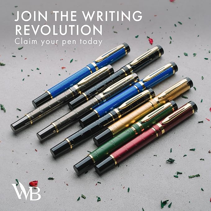 Wordsworth & Black Primori Fountain Pen Set [Gunmetal Gold]; Medium Nib, Gift Case, 24 Ink Cartridges, Refill Converter, Manual; Journaling, Calligraphy, Smooth Writing Pens; Left and Right Handed